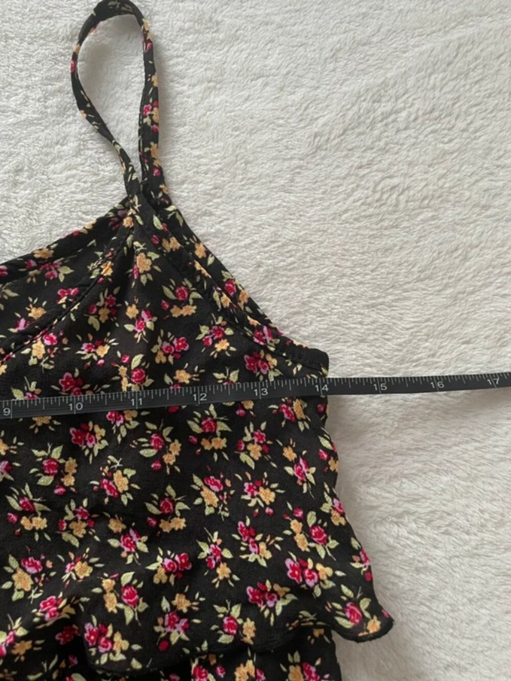 Vintage Y2K Black and Multi-Coloured Floral Tiered Cami Top Size S - Picture 3 of 5